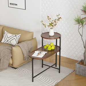 2 Tier Modern Side <b>Table</b> <b>Walnut</b> Brown Metal Frame Living Room End <b>Table</b> <b>Coffee</b> <b>Table</b> Storage Shelf - Product Image 2