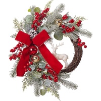 Guirlande de Noël transfrontalière 2026, nouvelle couronne de porte artificielle en plastique de 45 cm, style européen et américain, fleurs de Noël