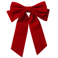 Pince à cheveux en velours avec grand nœud, style doux, faite à la main, pour femme, avec ruban rouge et noir, cadeau