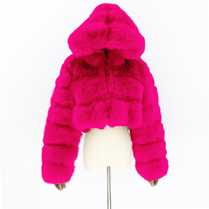 Manteau en fausse fourrure à la mode pour femmes à la mode personnalisé <span class=keywords><strong>bleu</strong></span> femmes manteau de fourrure <span class=keywords><strong>court</strong></span> coloré à capuche col de fourrure manteau uni - Product Image 3
