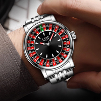 Montre de Luxe LIGE LG89161 Cadran Rotatif Style Roulette de Casino, Étanche pour Hommes, Montre-Bracelet de Sport à Quartz, Thème Poker