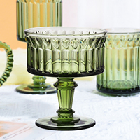 Mugs en verre pour thé et café, 340 ml, style vintage européen, côtelés et embossés, vert, avec logo personnalisé Samyo Manufacturer, pour la maison et l'hôtel