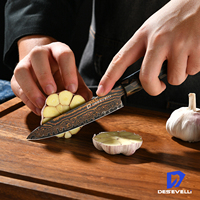 Couteaux de cuisine de haute qualité en acier damas tricolore, ensemble de couteaux Kiritsuke avec manche en résine et anneau en laiton