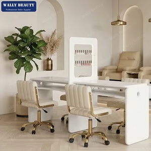 <span class=keywords><strong>Mesa</strong></span> de <span class=keywords><strong>Manicura</strong></span> Doble Moderna Blanca con Colector de Polvo, Partición Acrílica LED y Tomacorriente para Salón de Uñas - Product Image 2