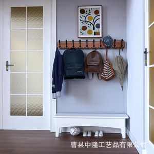 Wooden <b>Wall</b> Mounted Coat Rack With Hooks Rectangle Shape Home Entryway <b>Storage</b> Rack <b>Hanging</b> Key Organizer - Product Image 4
