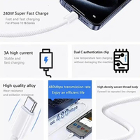 Cordon de charge rapide de type C 240W tressé USB C vers USB C Câble de chargeur de téléphone pour iPhone 16 15 Pro Max Samsung Macbook iPad
