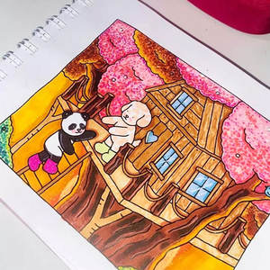 Carnet de coloriage pour enfants A5, motif ours de dessin animé mignon, livre de peinture, reliure spirale, carnet de croquis et de gribouillage pour aquarelle - Product Image 4