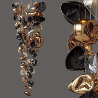 Lámpara de Araña de Cristal Larga con Múltiples Cabezales LED E12, Diseño Creativo y Personalizado para Vestíbulo de Hotel, Comedor de Villa, Escalera de Alta Gama