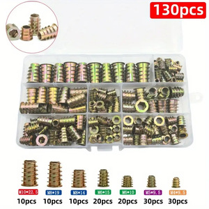 Zinc Alloy Threaded Insert Nut Kit 230pcs M3 M4 M5 M6 M8 M10 Wood Furniture Fasteners Pre Embedded Nuts Set - Product Image 3