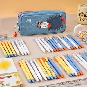 Étui à crayons de grande capacité en denim de haute qualité, mignon, avec double fermeture éclair, pour garçons et filles, rangement de papeterie, utilisation scolaire et de bureau - Product Image 2