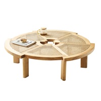 Table de rotin en bois de canne ronde de style japonais