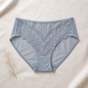 Braguitas de encaje para mujer, gris Morandi y azul niebla, de talle medio, con diseño de hoja en V, tejido de punto, con refuerzo de malla transpirable de elastano/nailon, elegantes - Product Image 5
