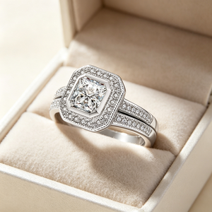Prix de gros – Ensemble de mariage et de fiançailles tendance pour femme en argent sterling 925 plaqué rhodium avec zircon taille coussin – Anniversaire - Product Image 5