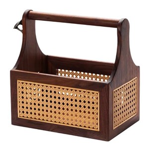 Wood Desktop <b>Storage</b> Box Rattan Basket Solid Wood Portable Rectangle <b>Storage</b> <b>Tray</b> - Product Image 5
