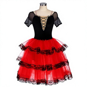 Costume da Balletto Don Chisciotte, Tutù Rosso in Tulle per Competizioni Professionali, Danza Spagnola per Adulti - Product Image 1