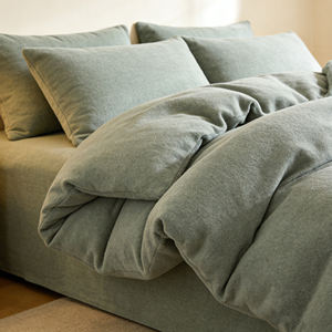 3-delig 150 gsm katoenen garengeverfde chambray Oxford dekbedovertrekset met 100% katoenen effen pigmentprint - Product Image 5