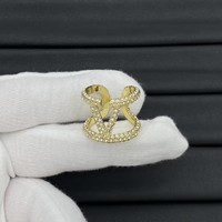 Cincin Geometris Model V Berlian Penuh - Cincin Terbuka Wanita Berlapis Emas Kuningan Zirkon/Mutiara