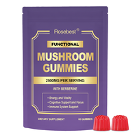 Gummies Super Extraits de Champignons Tout-en-un Rosebest Formule Personnalisée Saveur 2500mg Crinière de Lion, Reishi & Queue de Dinde avec Berbérine