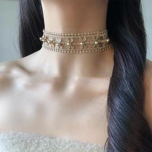 <span class=keywords><strong>Collar</strong></span> de tela con cuentas de flor hueca y hilo dorado bilateral para mujer, accesorios de cadena para clavícula estilo 2025 - Product Image 3