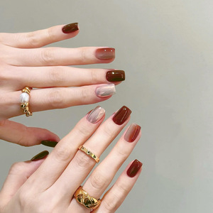 Uñas Postizas Cortas Cuadradas en <span class=keywords><strong>Rosa</strong></span> y Rojo, Moda Otoño-Invierno, Dulce Amor, Gran Venta, Mejor Precio - Product Image 3