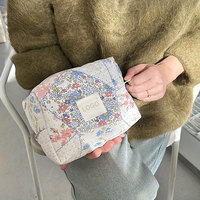 Trousse à cosmétiques à motif floral en coton doux imprimé personnalisé Royal Fair, maquillage portable, organisateur de voyage, sacs de rangement matelassés à fermeture éclair