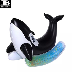 Bouée gonflable géante en PVC épaissi avec confettis et paillettes, en forme de baleine, avec poignées, pour enfants et adultes - Product Image 6