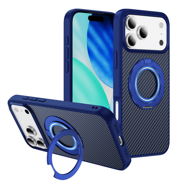 Custom Carbon Fiber Phone Case for iPhone 17 Pro Max 17 Air Acrylic TPU Protective Magnetic Phone Cover with Ring Stand