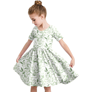 Milk Silk Printed Girls Twirl Dress Short Sleeve Round Neck Kids <b>Swing</b> <b>Skirt</b> Fall Children Casual Princess Dress - Product Image 5