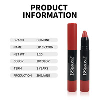 Crayon à lèvres mat BSIMONE 18 couleurs, velours crémeux, anti-transfert, couvrance totale, tube fin, OEM ODM