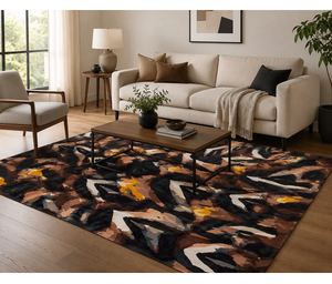 Tapis Clevix en laine de Nouvelle-Zélande tufté à la main – Tapis de luxe fait main de qualité supérieure, couleur ivoire, rouille et moutarde, avec motifs géométriques contemporains - Product Image 1