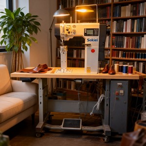 Machine à coudre industrielle électronique automatique à double aiguille avec moteur à chaîne pour la fabrication de chaussures programmable à grande vitesse en cuir - Product Image 1