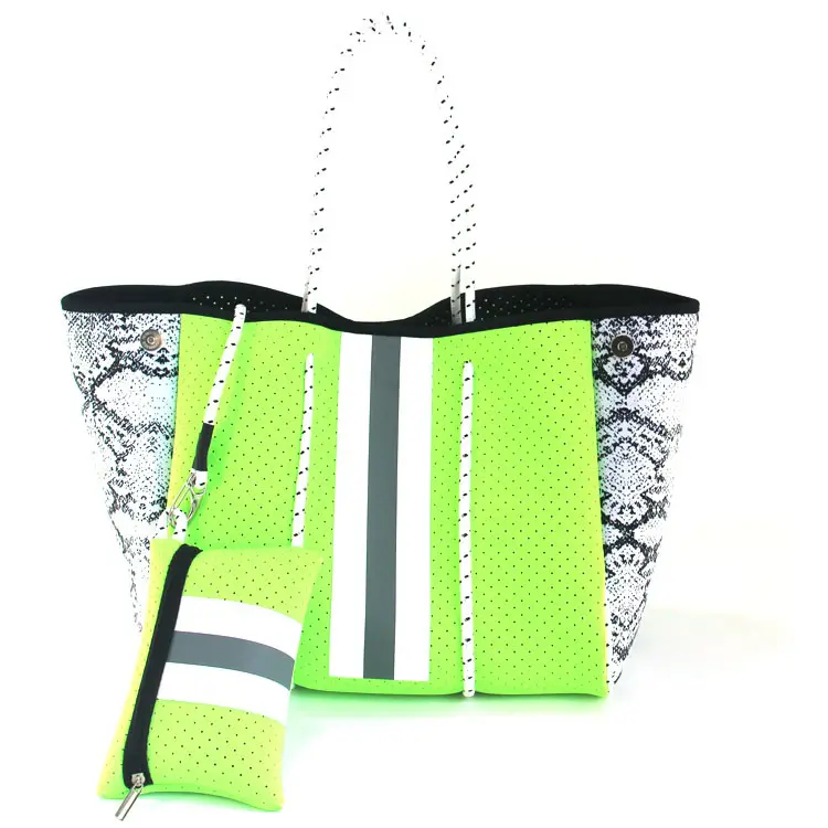 Hot sale large capacity neoprene tote bags for women Washable neoprene handbags waterproof beach bags with makeup pouch