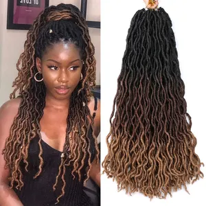 Synthetic Gypsy Goddess Faux Locs Crochet Hair 18 Inch 3 Tone Ombre Curly Wavy Twist Braiding Hair Extensions 24 Strands/Pack