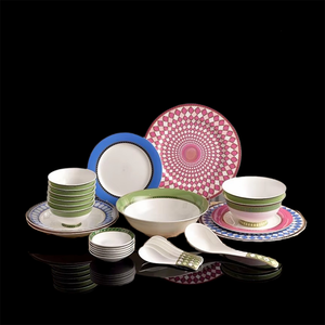 Wholesale 28-pcs Tessellation Geometric Pattern Porcelain Bone China Dinnerware <b>Sets</b> Dishwasher Safe Utensils Kit-Plant Design - Product Image 1