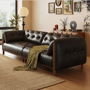 <span class=keywords><strong>Canapé</strong></span> en cuir vintage avec pieds en bois, <span class=keywords><strong>canapé</strong></span> noir rétro, luxe léger, confortable, trois places, <span class=keywords><strong>pour</strong></span> salon - Product Image 3