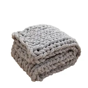Luxury Super Thick Weighted Blankets Chunky Knit Blanket Chenille Warm Cozy 100% Handmade Knitted Customized American Style