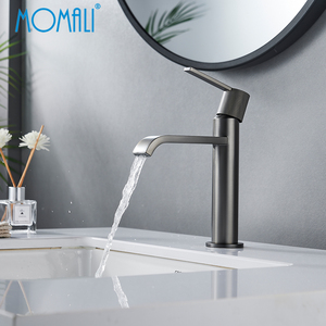 Momali, diseño europeo, pistola de latón de lujo fría y caliente, grifo gris, mango moleteado, mezclador de <span class=keywords><strong>lavabo</strong></span>, grifos de <span class=keywords><strong>lavabo</strong></span> de baño - Product Image 2