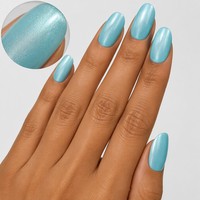 Vente en gros de faux ongles à presser couleur unie, forme amande, bleu aqua scintillant brillant, ongles artificiels marque privée