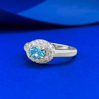Bague ovale en argent S925 4*6mm bleu mer clair