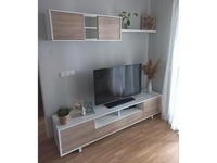 MOQ 100 Ensemble de salon et salle à manger modulaire de style nordique moderne, finition mélamine blanc brillant et chêne de haute qualité