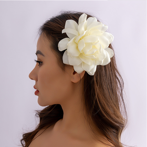 Große Stoff-Satin Weiße Rosen-Blume Haarband Haarspange für Frauen Hochzeit Braut Make-up Haarnadel Tanz Abschlussball Haaraccessoires - Product Image 1