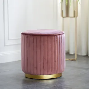 Commercio all'ingrosso di mobili moderni soggiorno sgabello rosa di velluto rotondo pouf ottoman