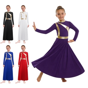 Trajes de Danza Lírica Metálicos para Niñas de 6 a 16 Años, Vestidos para Coro de Iglesia, Danza de Alabanza, Actuaciones, Danza Latina - Product Image 1