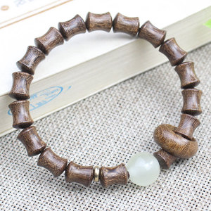 Golden Sandalwood Bamboo Joint <b>Bracelet</b> 8x10mm 17 Beads Ethnic Style Unisex <b>Couple</b> Jewelry Everyday Wear - Product Image 1