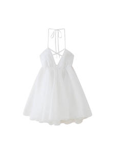 Plage dos nu court gonflé fronde Robe femmes Sexy à lacets sans manches a-ligne robes 2025 été dame vacances bord de mer solide Robe - Product Image 4