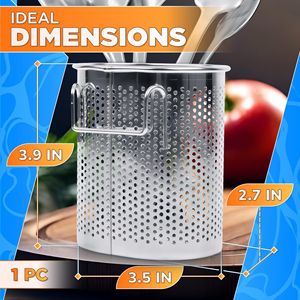 DB Compact Oval Stainless Steel Chopstick Holder with Perforated Design Drying <b>Basket</b> with Hook <b>for</b> Kitchen Utensils <b>Storage</b> - Product Image 2