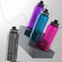 Bouteille d'eau en plastique à grande capacité (1,5 L / 1,8 L) sans BPA, anti-fuite, avec poignée de transport et bouchon à vis, à débit rapide, personnalisable avec logo, idéale pour la salle de sport