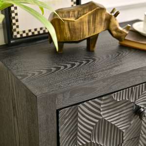 INNOVA Home Vintage Farmhouse Hotel Living Room Accent <b>Black</b> Carved Wood Eco-friendly Space Saving 3-Drawer <b>Storage</b> Chest - Product Image 5