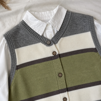 Ensemble gilet et chemise en tricot rayé pour enfants, col en V à rayures audacieuses, boutonnage, tenue deux pièces preppy pour garçons et filles, vente en gros OEM