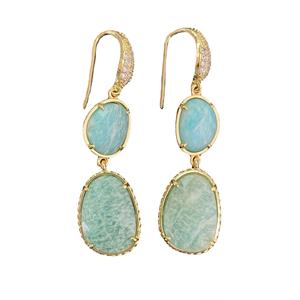 A761 Boucles <span class=keywords><strong>d</strong></span>'oreilles en cristal micro-pavé de zircon cubique avec pierre brute naturelle, boucles <span class=keywords><strong>d</strong></span>'oreilles pendantes en pierre amazonite plaquées or - Product Image 4